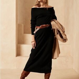 Banana Republic Black Off-Shoulder Long Sleeve Sweater Dress, Size XS